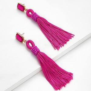 Neon Pink Rhinestone Top Tassel Drop Earrings